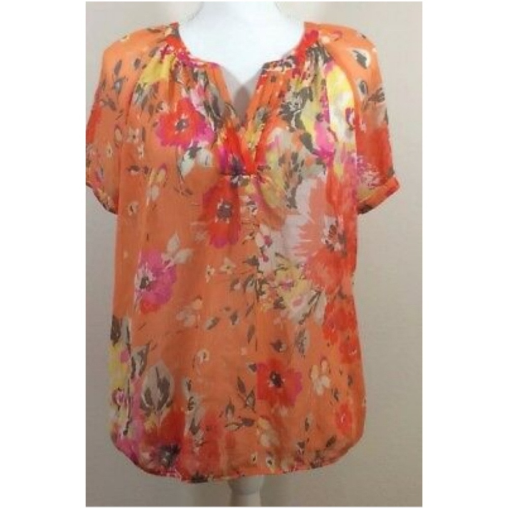 St. John's Bay orange floral sheer blouse